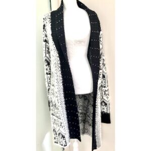 Alberto Makali Black and White Women's fuzzy Duster Cardigan-Large